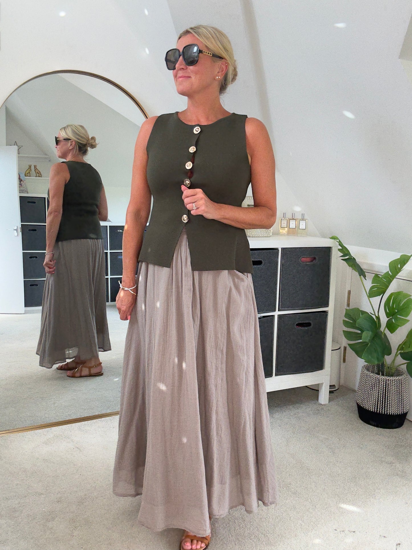 Khaki Waistcoat with Gold Buttons