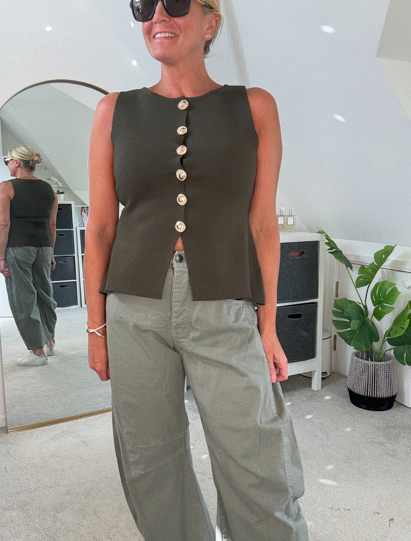 Khaki Waistcoat with Gold Buttons