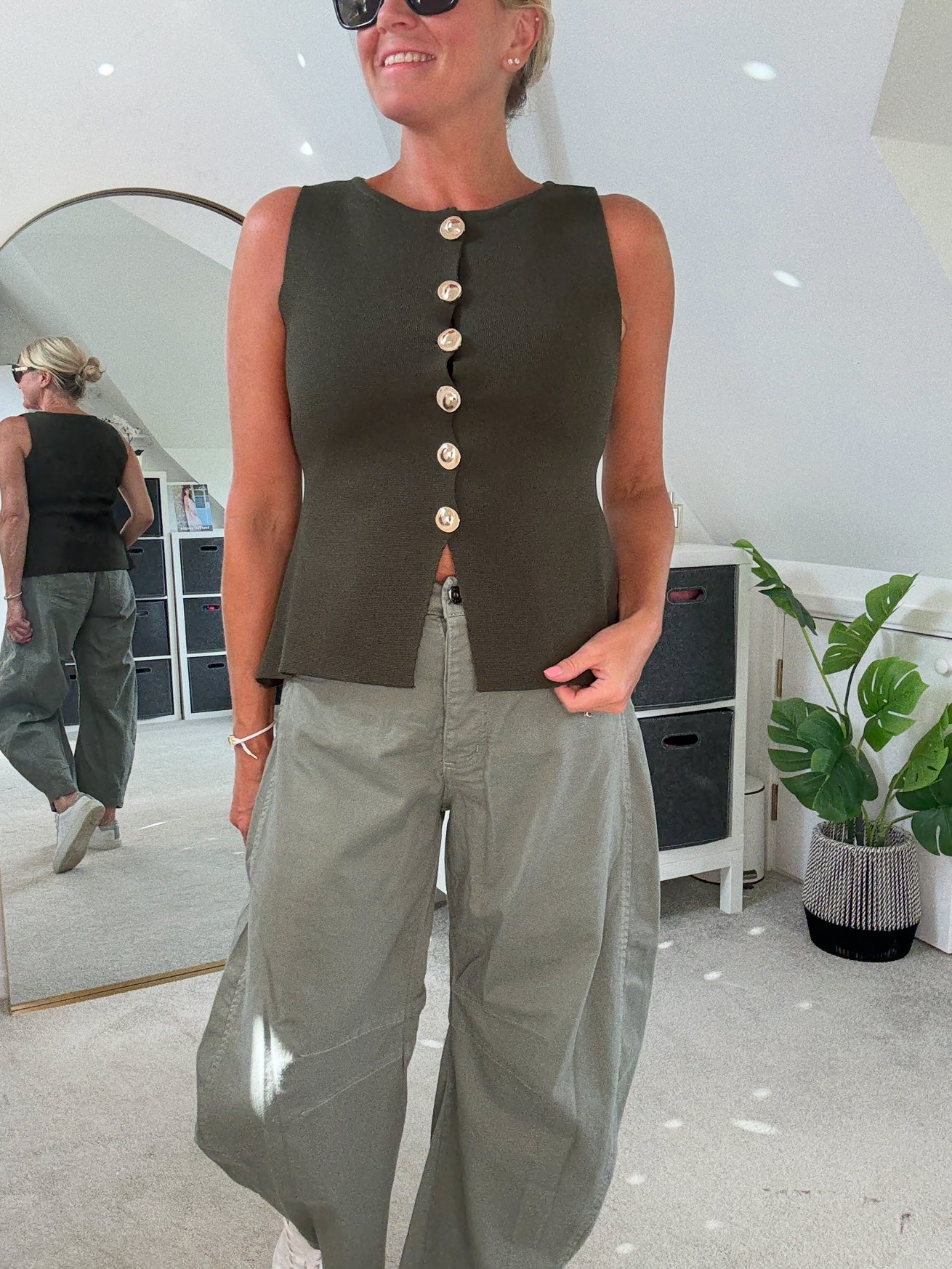 Khaki Waistcoat with Gold Buttons