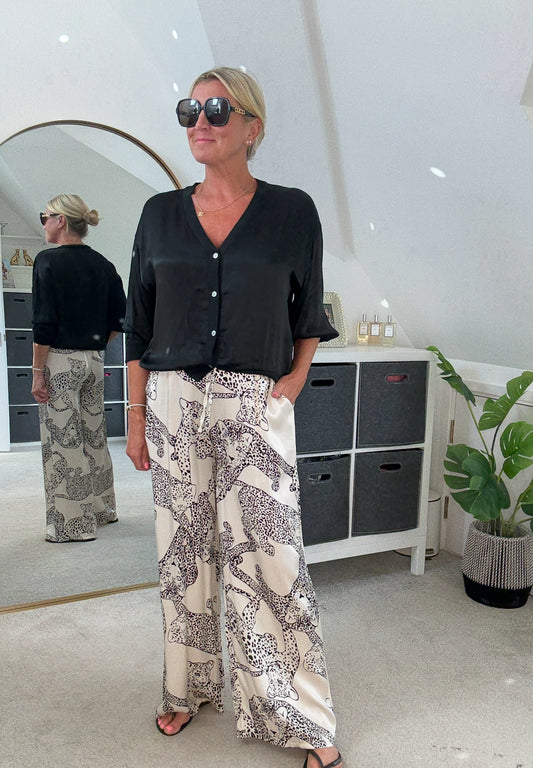 Katy Puma Print Wide Leg Trousers
