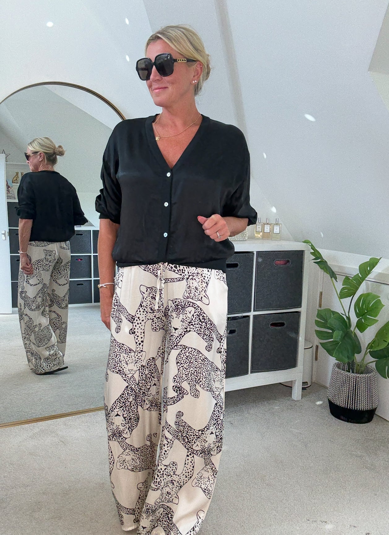 Katy Puma Print Wide Leg Trousers