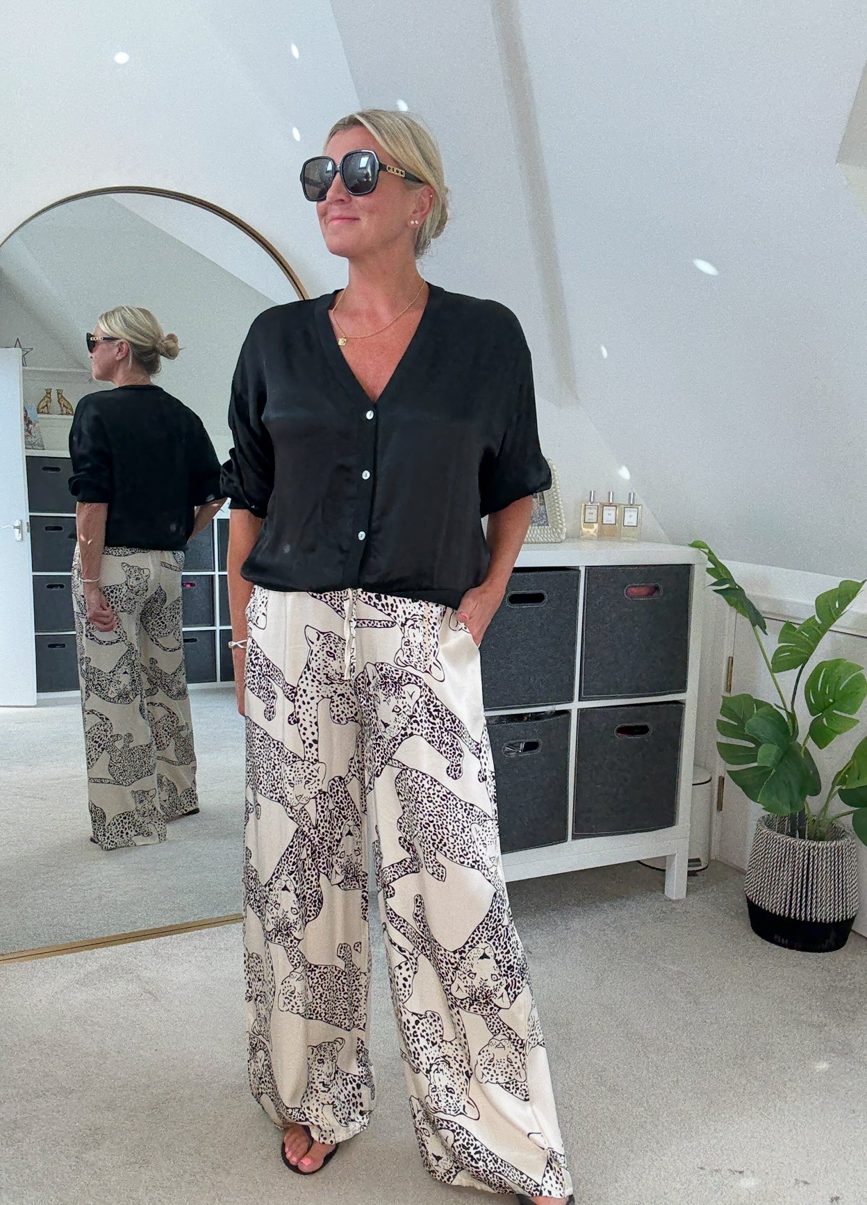 Katy Puma Print Wide Leg Trousers