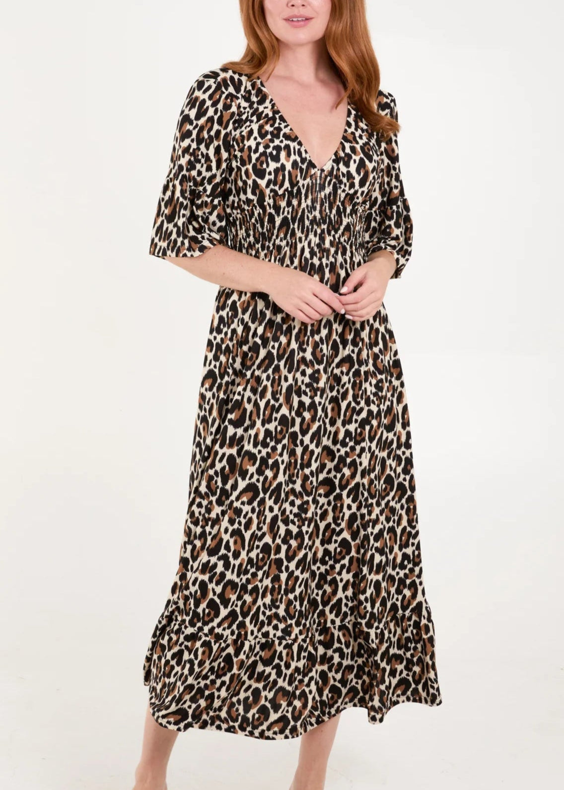 Classic Leopard Shirred Waist Dress