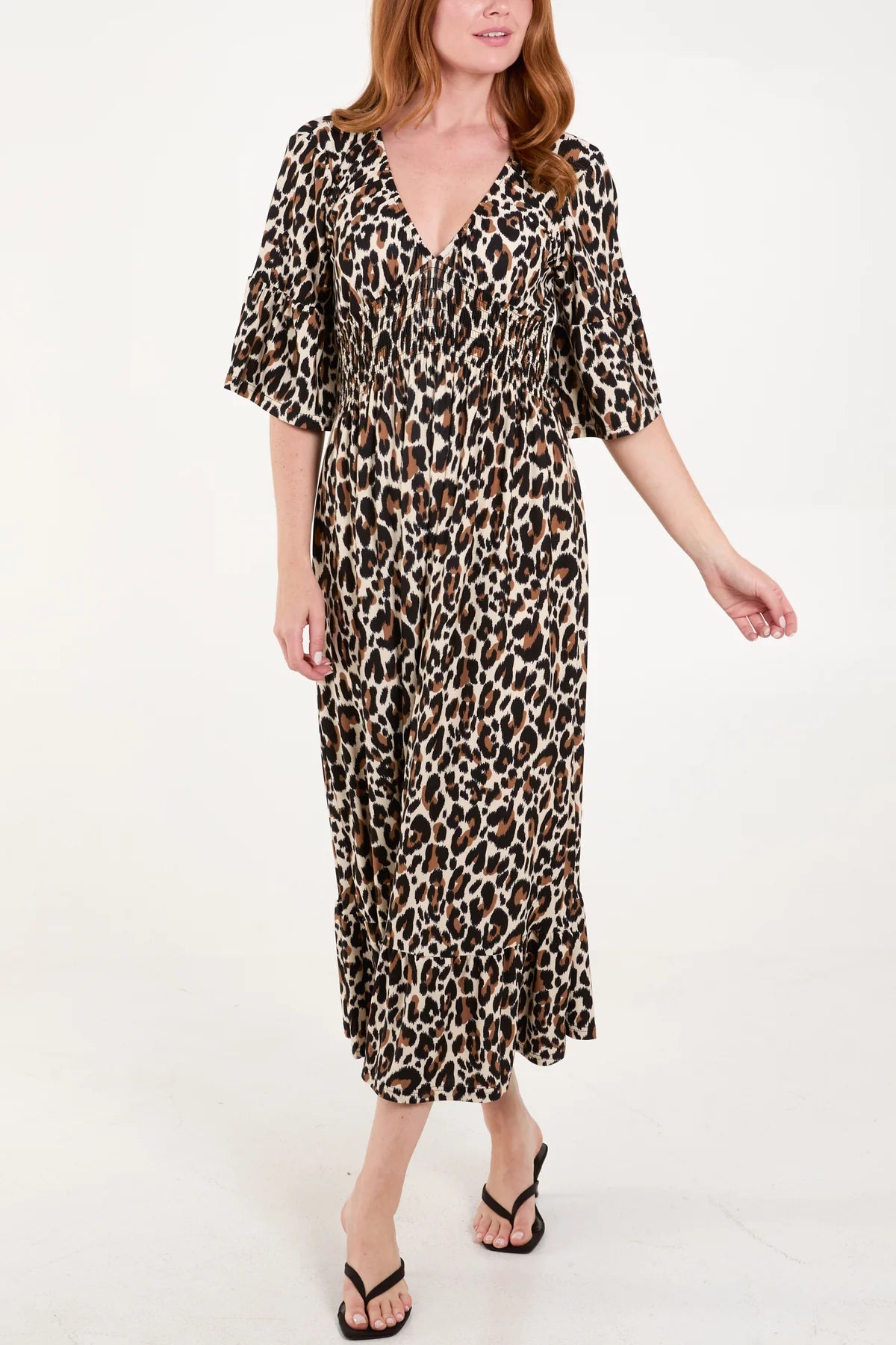 Classic Leopard Shirred Waist Dress
