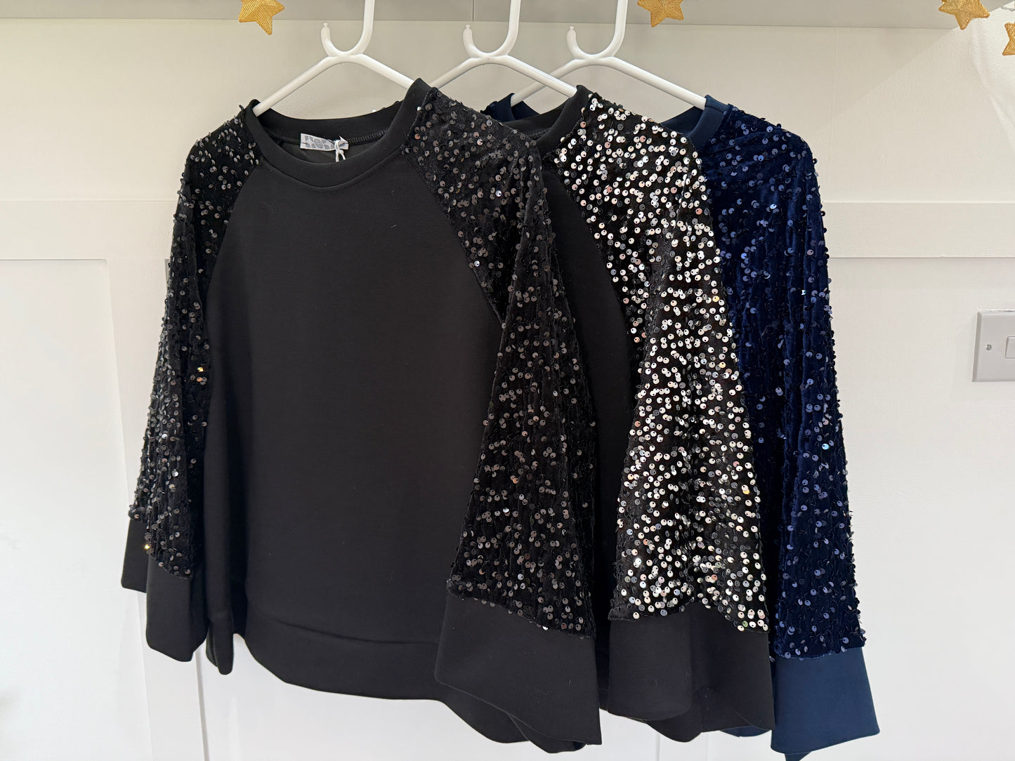 Black/Gold Sequin Sleeve Soft Top