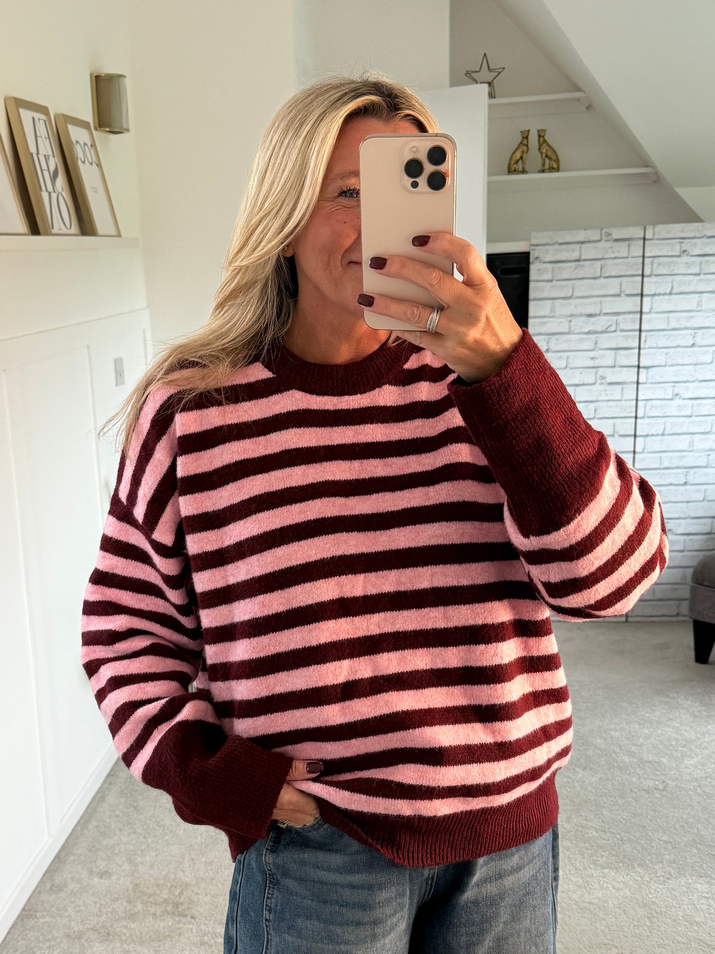 Chocolate/Blue Relaxed Fit Stripe Jumper