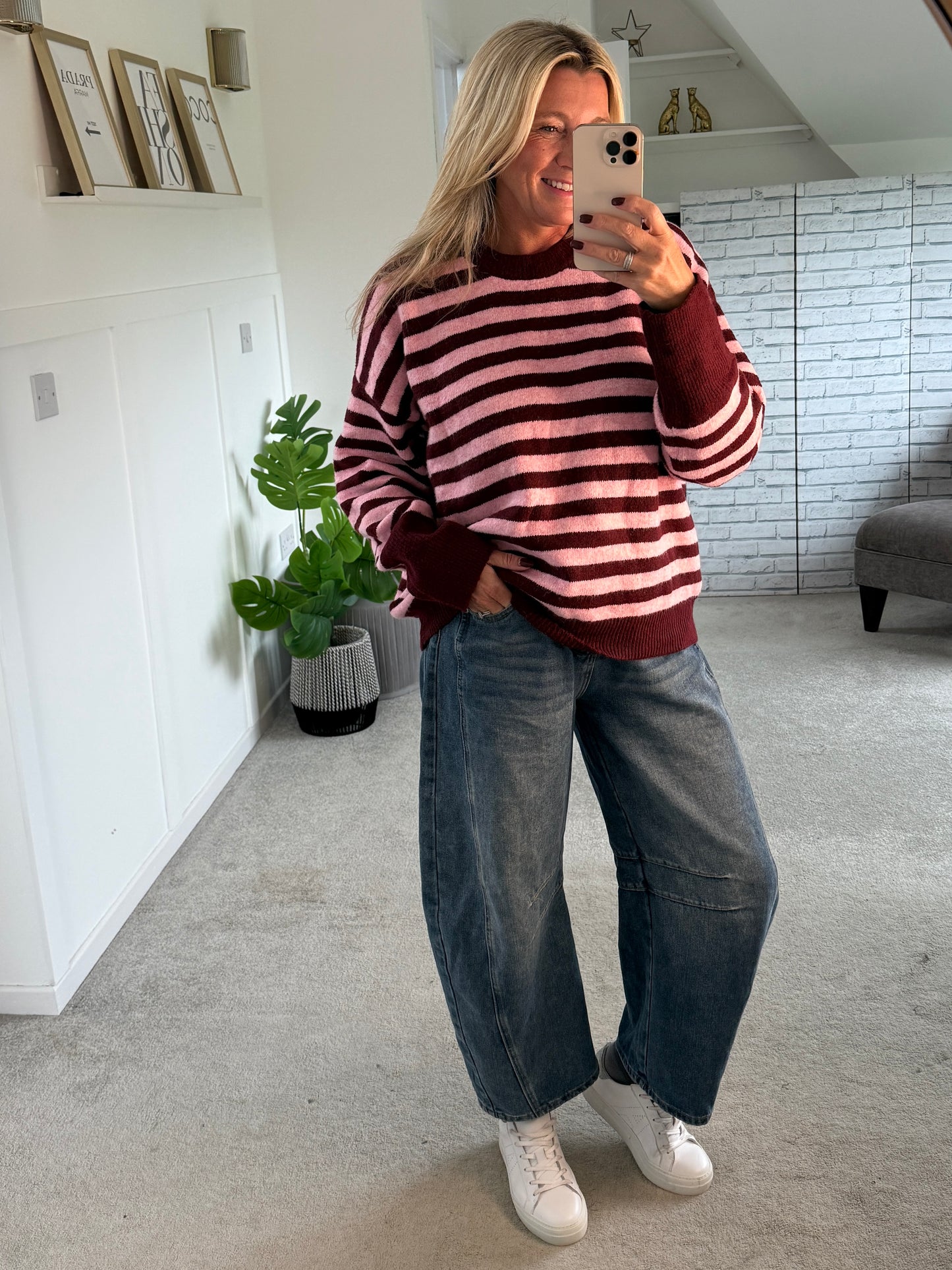 Chocolate/Blue Relaxed Fit Stripe Jumper