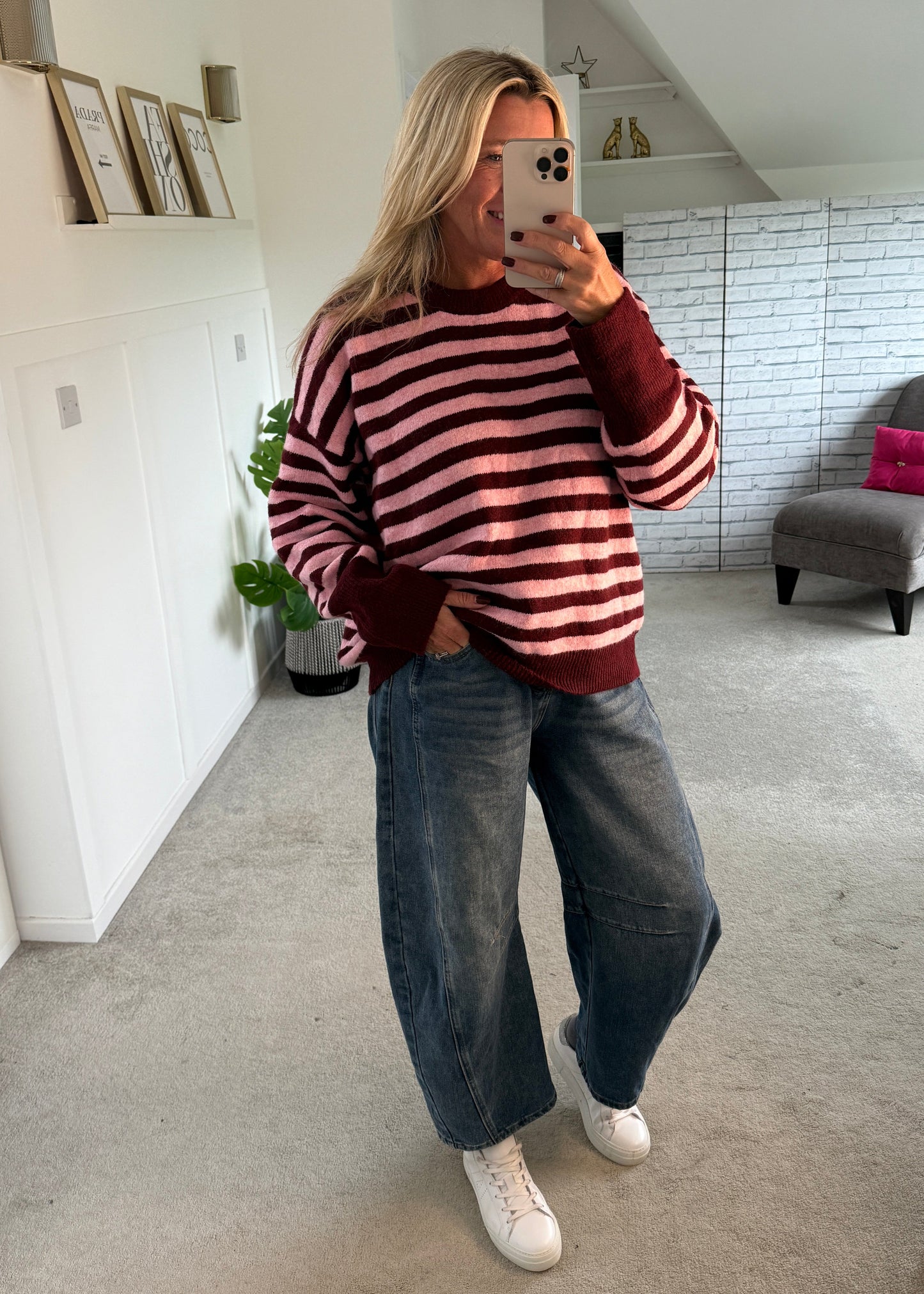 Chocolate/Blue Relaxed Fit Stripe Jumper