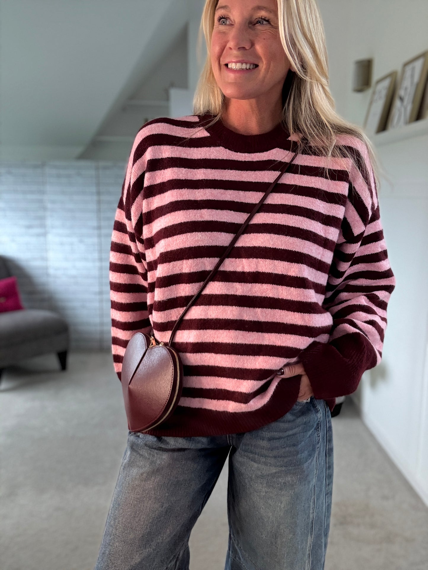 Chocolate/Blue Relaxed Fit Stripe Jumper