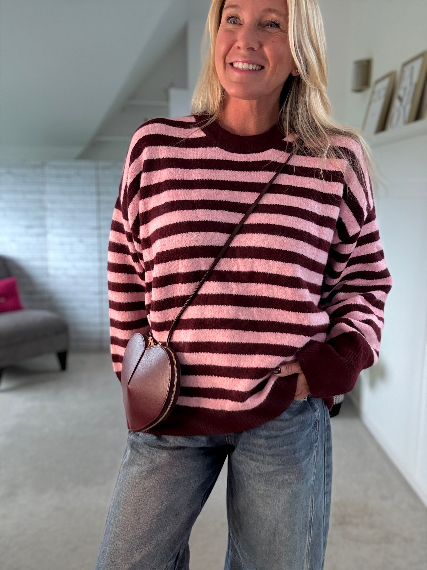 Chocolate/Blue Relaxed Fit Stripe Jumper
