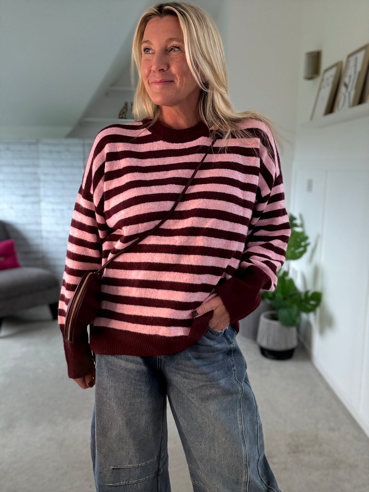 Chocolate/Blue Relaxed Fit Stripe Jumper