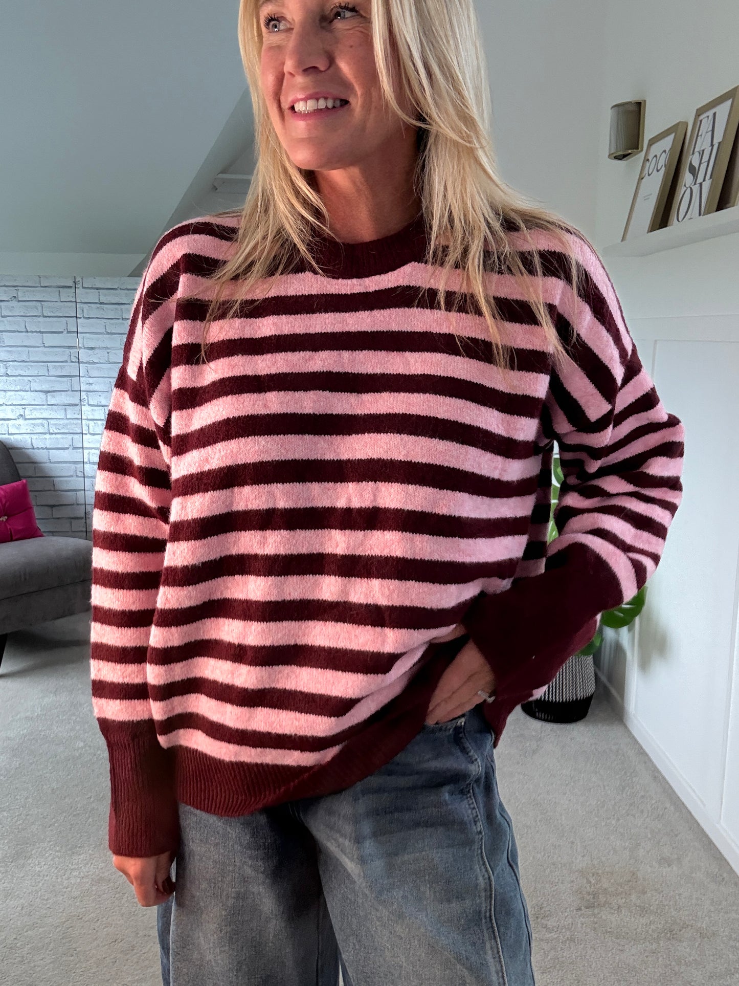 Chocolate/Blue Relaxed Fit Stripe Jumper