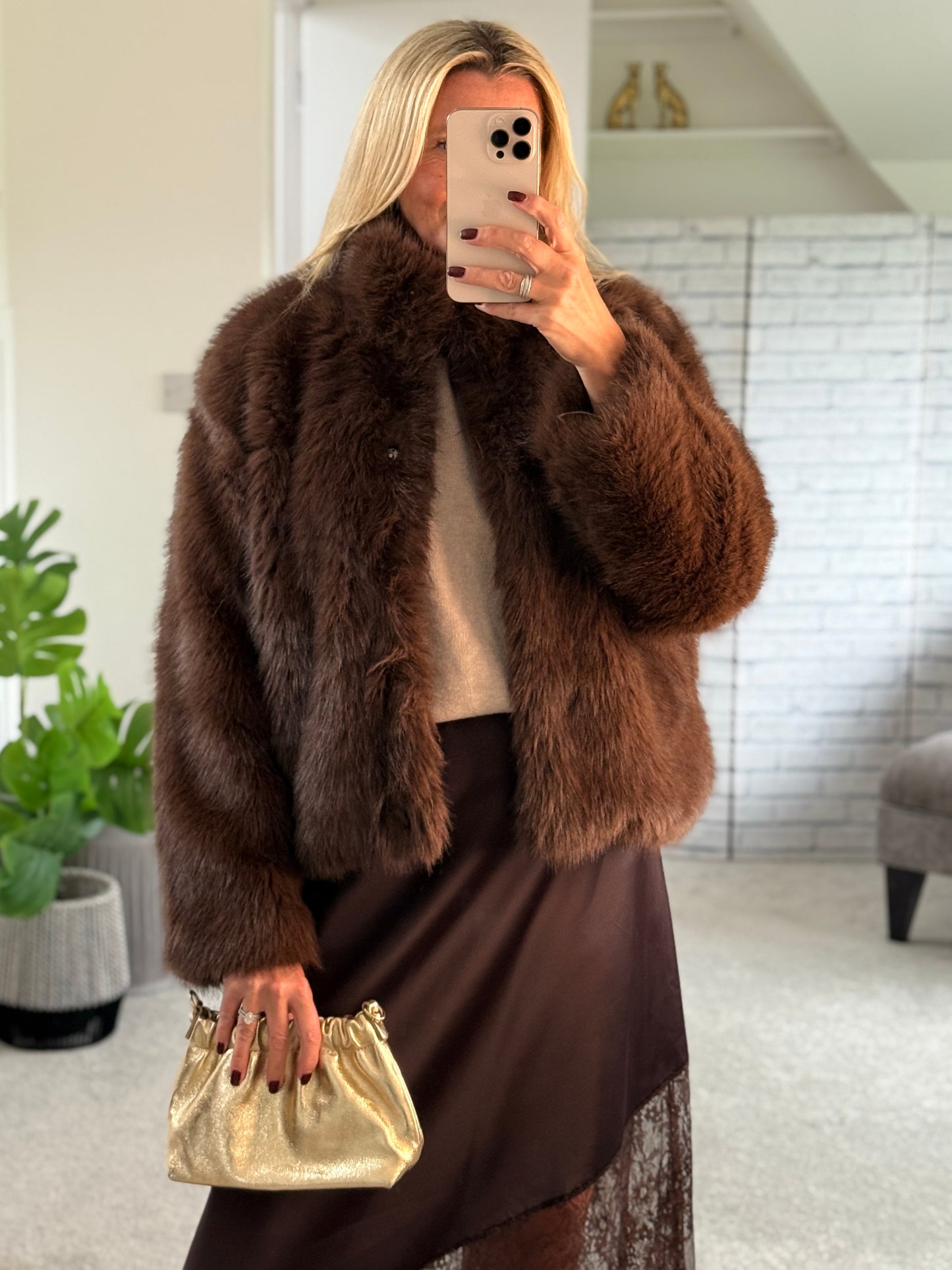 Chocolate Satin Asymmetric Lace Detail Maxi Slip Skirt