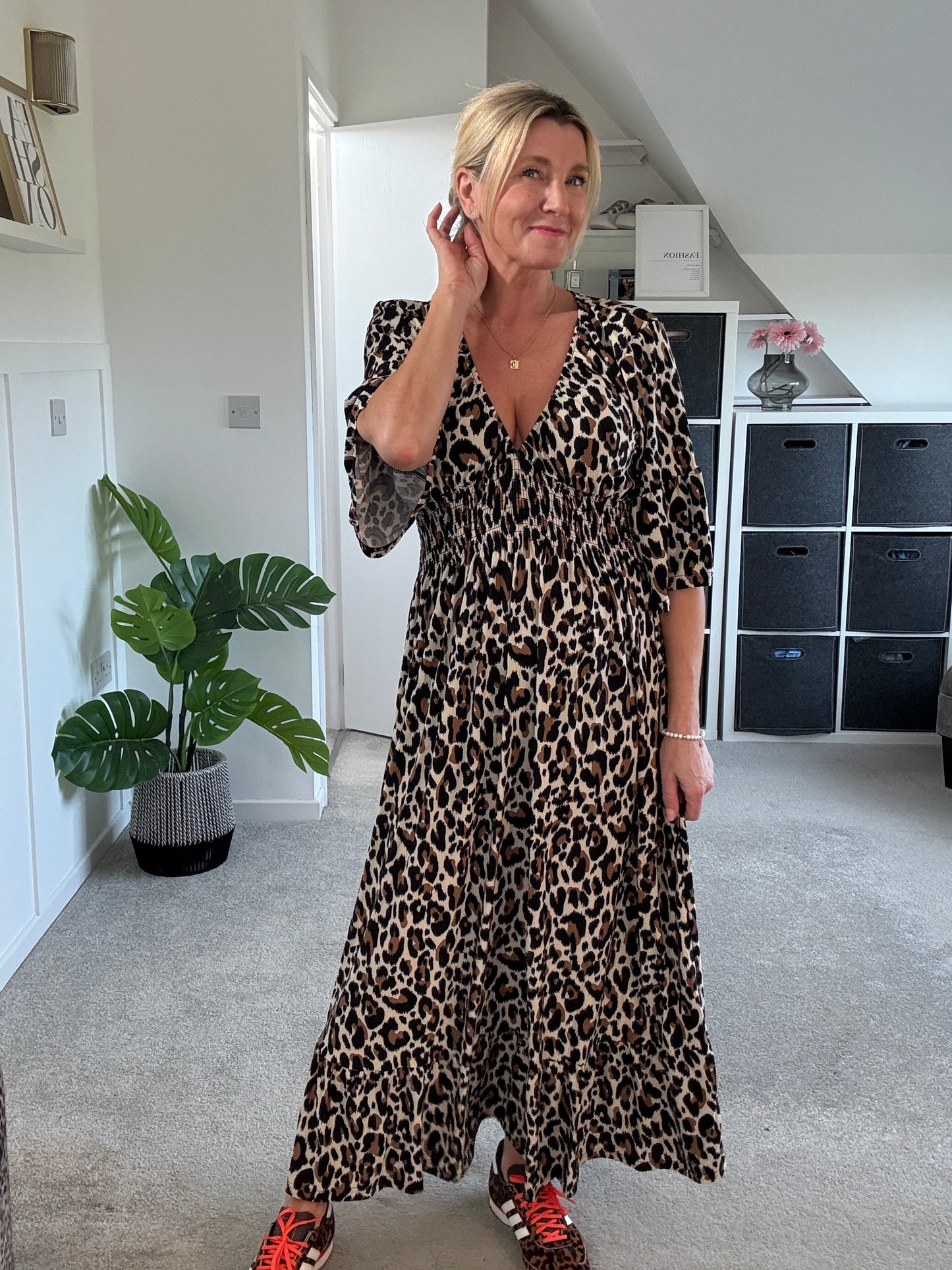 Classic Leopard Shirred Waist Dress
