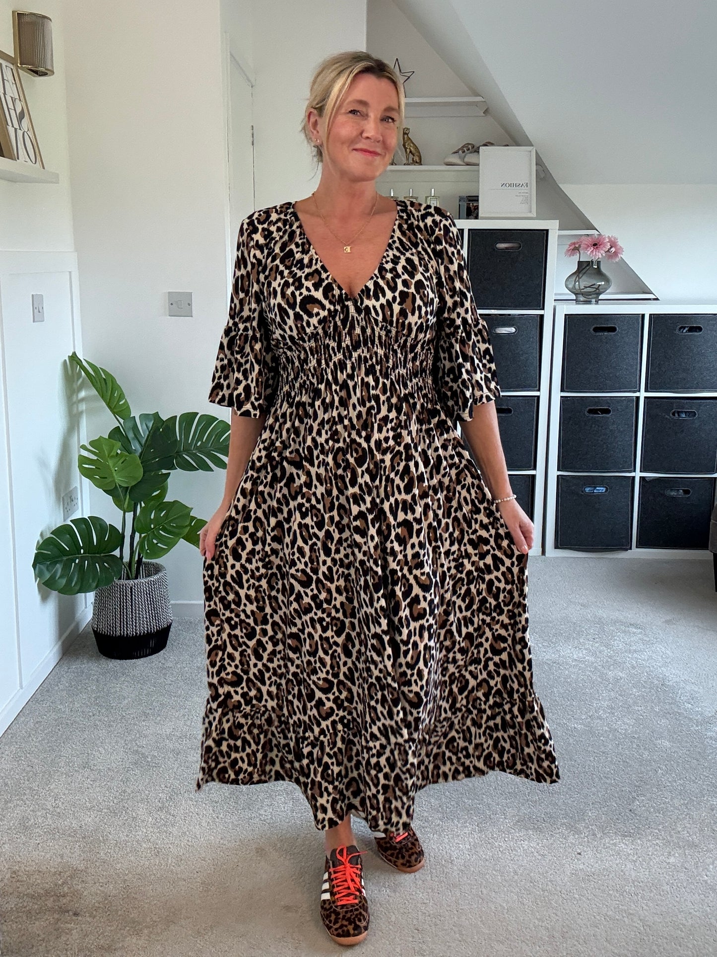 Classic Leopard Shirred Waist Dress