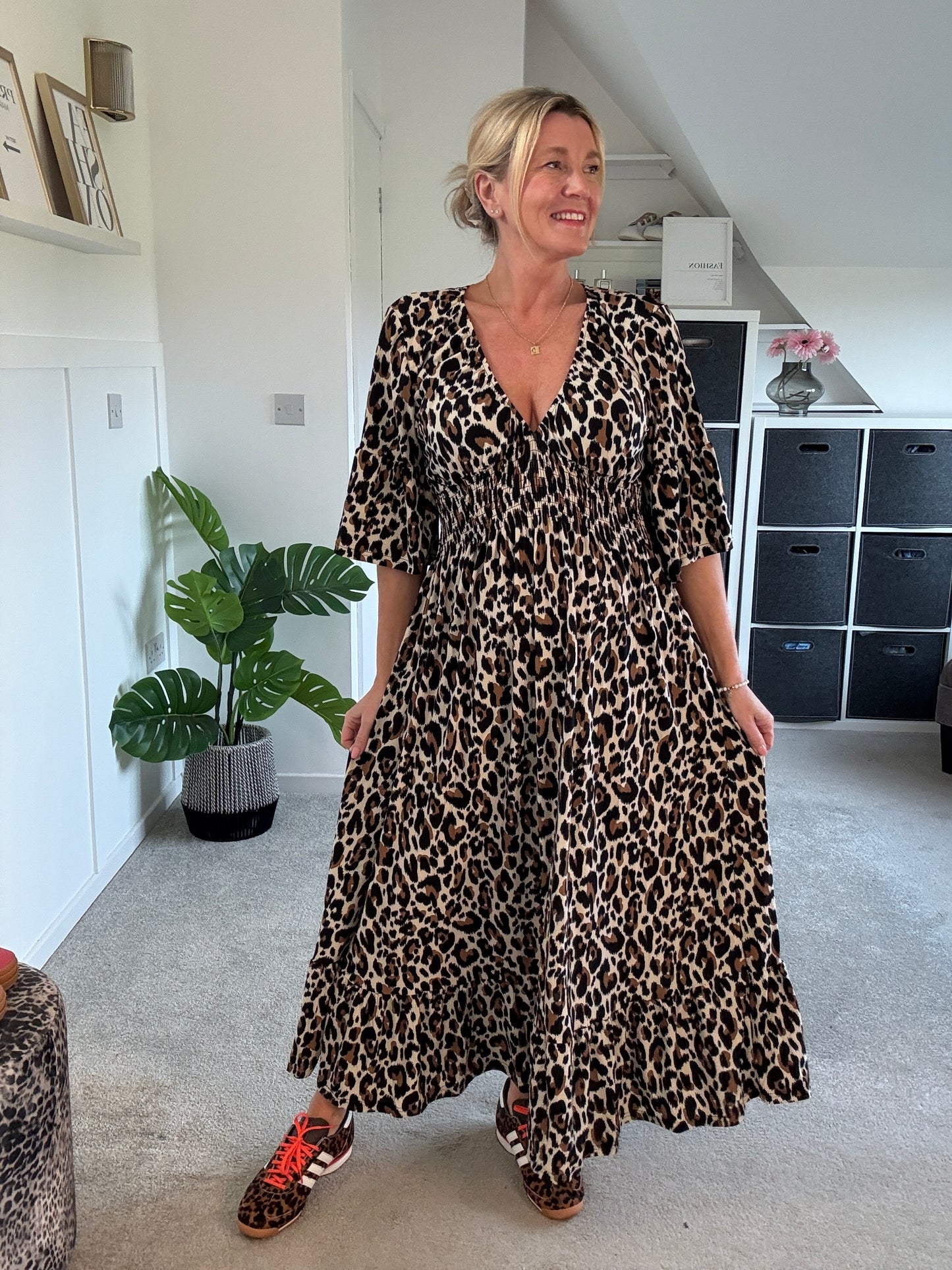 Classic Leopard Shirred Waist Dress