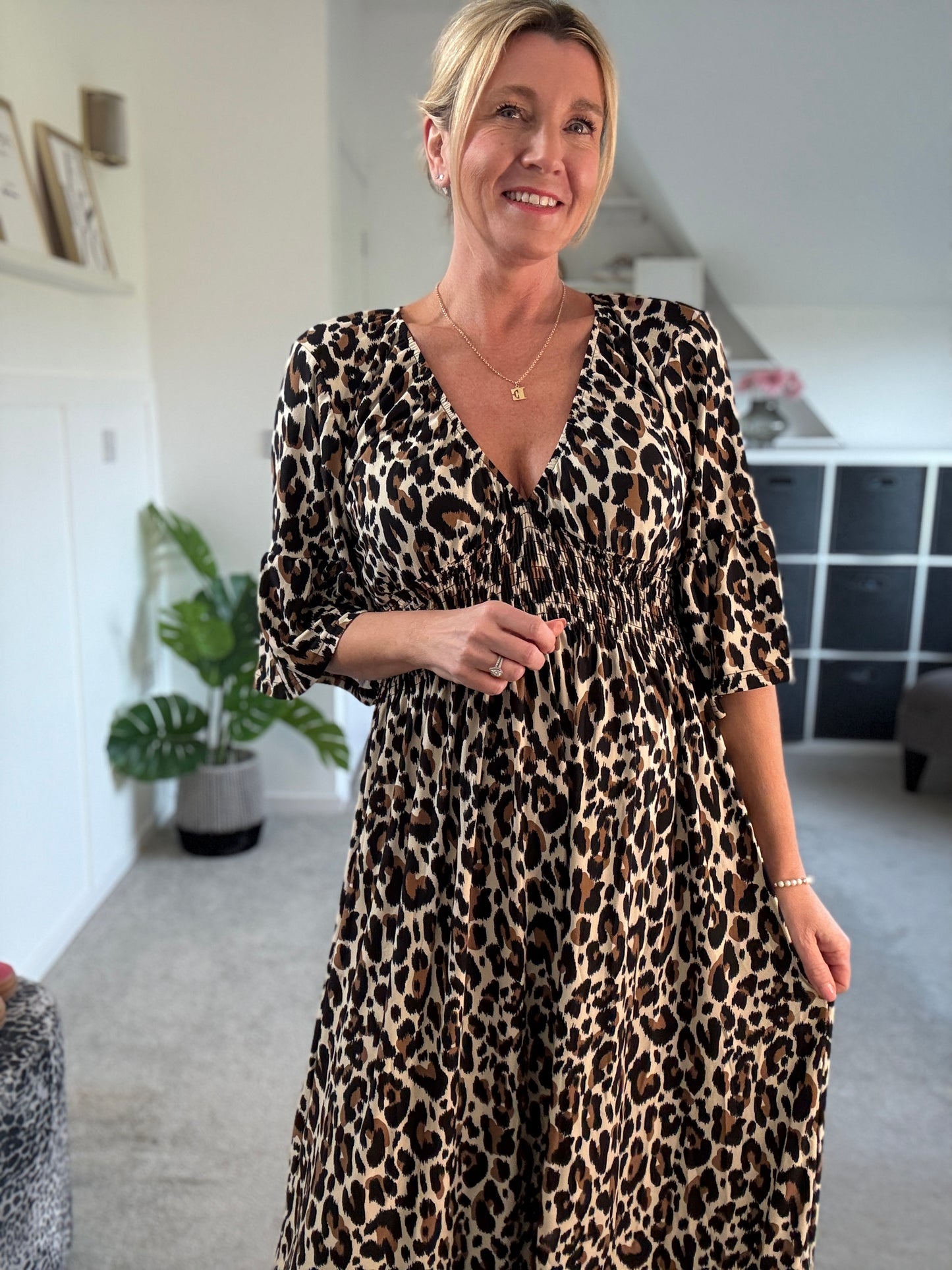 Classic Leopard Shirred Waist Dress