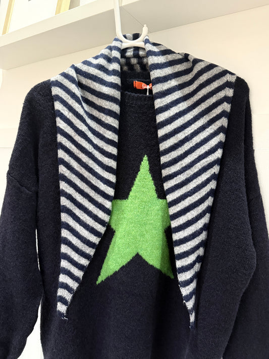 Navy/Grey Striped Triangle Neck Scarf