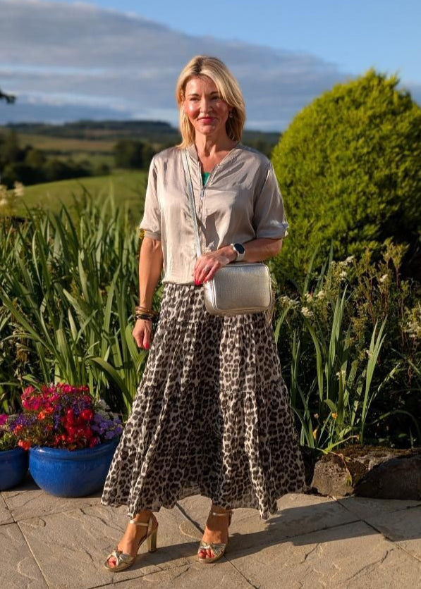 Natural Leopard Tiered Cotton Skirt