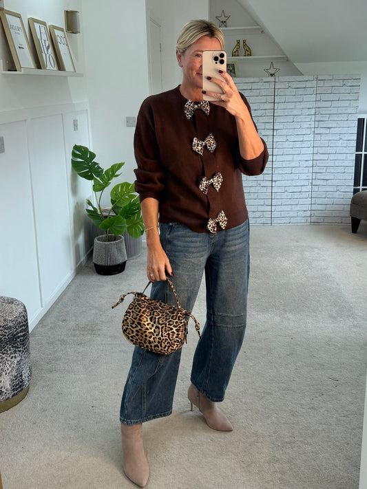 Chocolate Leopard Bow Cardigan