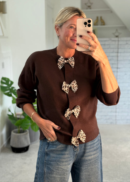 Chocolate Leopard Bow Cardigan
