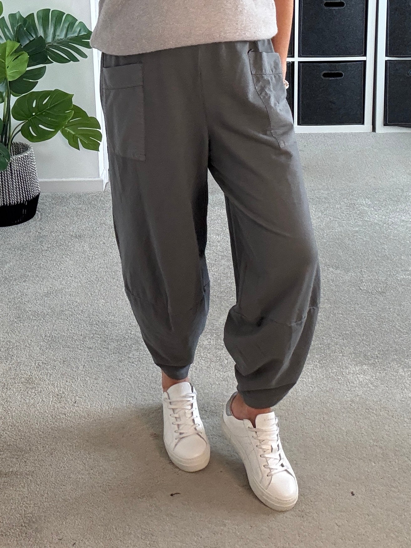 Charcoal Grey Slim Barrel Cargo Joggers