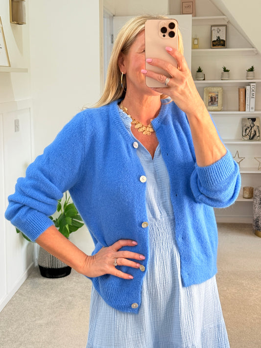 French Blue Alpaca Mix Button Cardigan