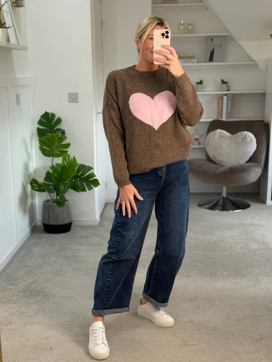 Mocha/Pink Heart Jumper