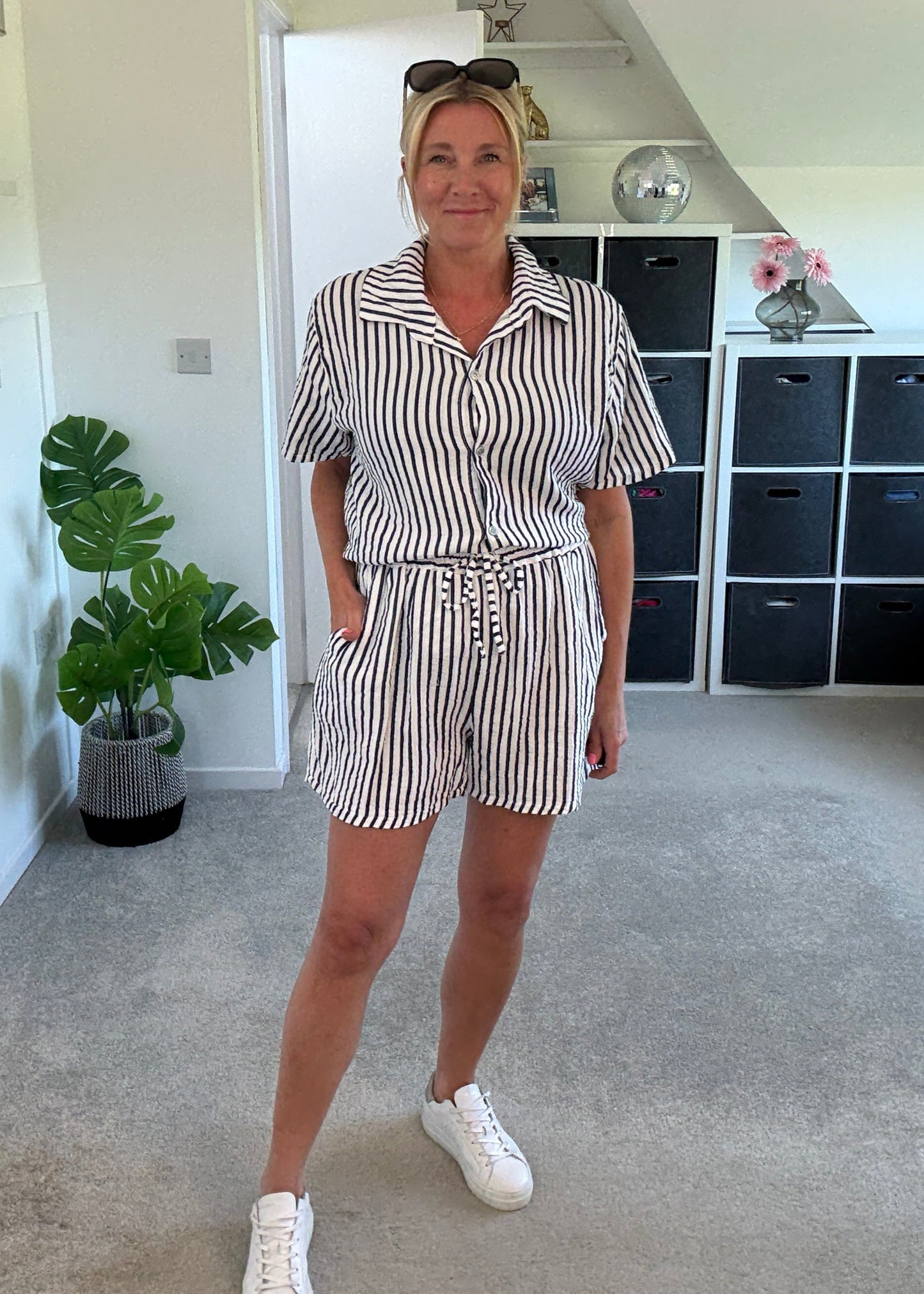 Navy Stripe Cheesecloth Shorts Co Ord
