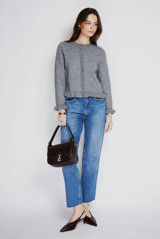 Grey Ruffled Buttoned Cardigan