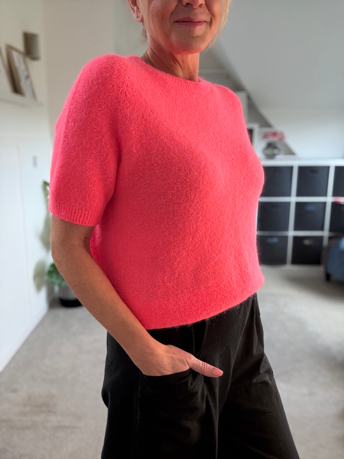 Neon Coral Fluffy S/S Jumper