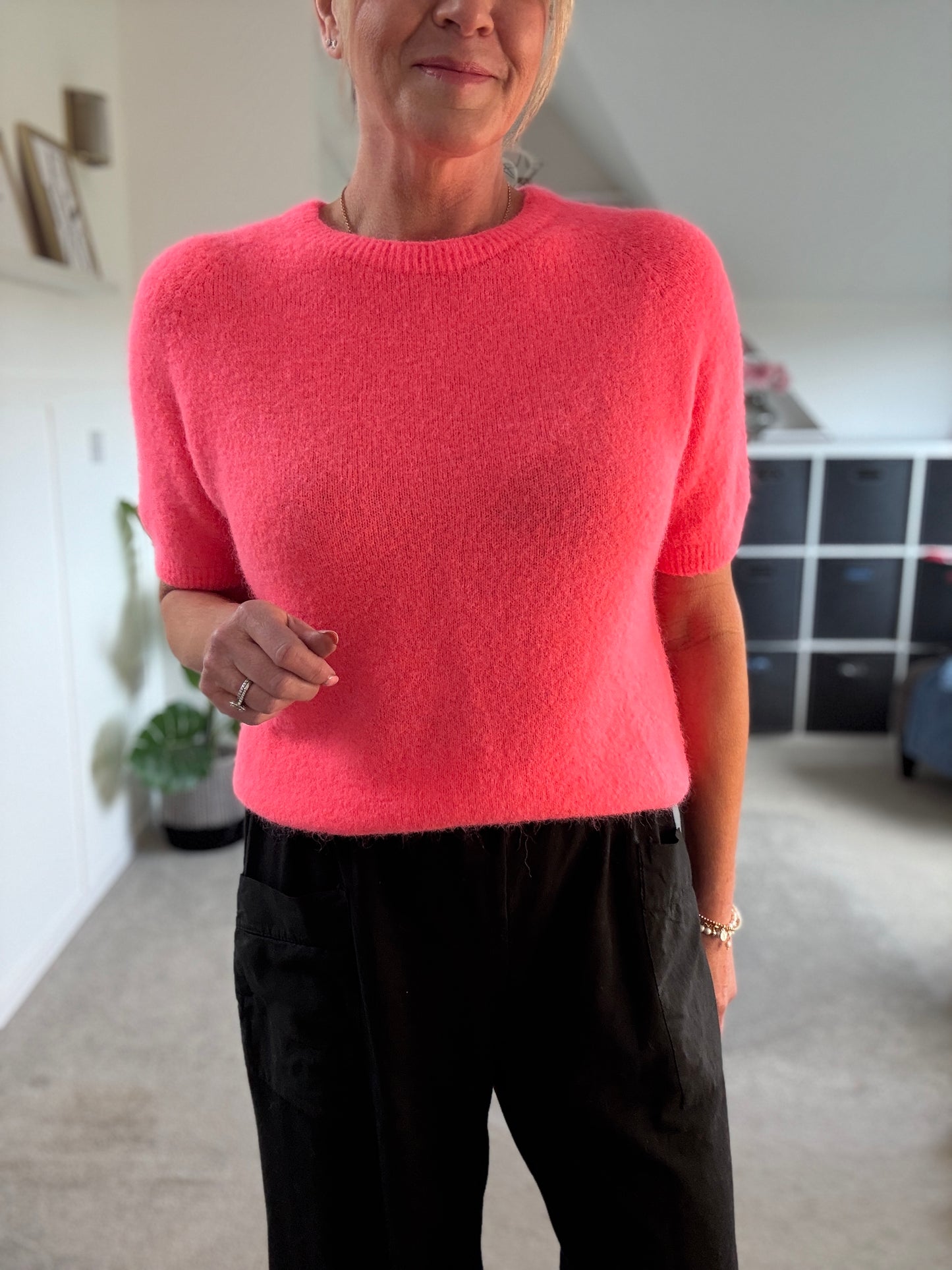 Neon Coral Fluffy S/S Jumper