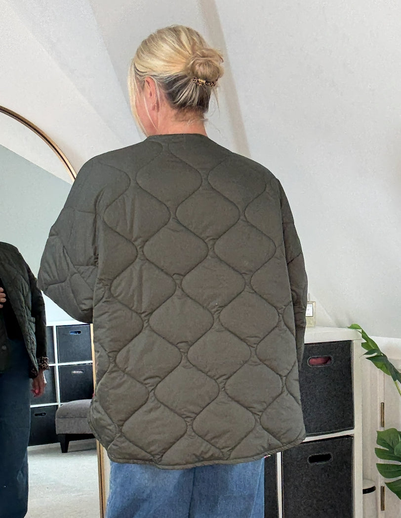 Khaki Reversible Oversized Quilted Jacket