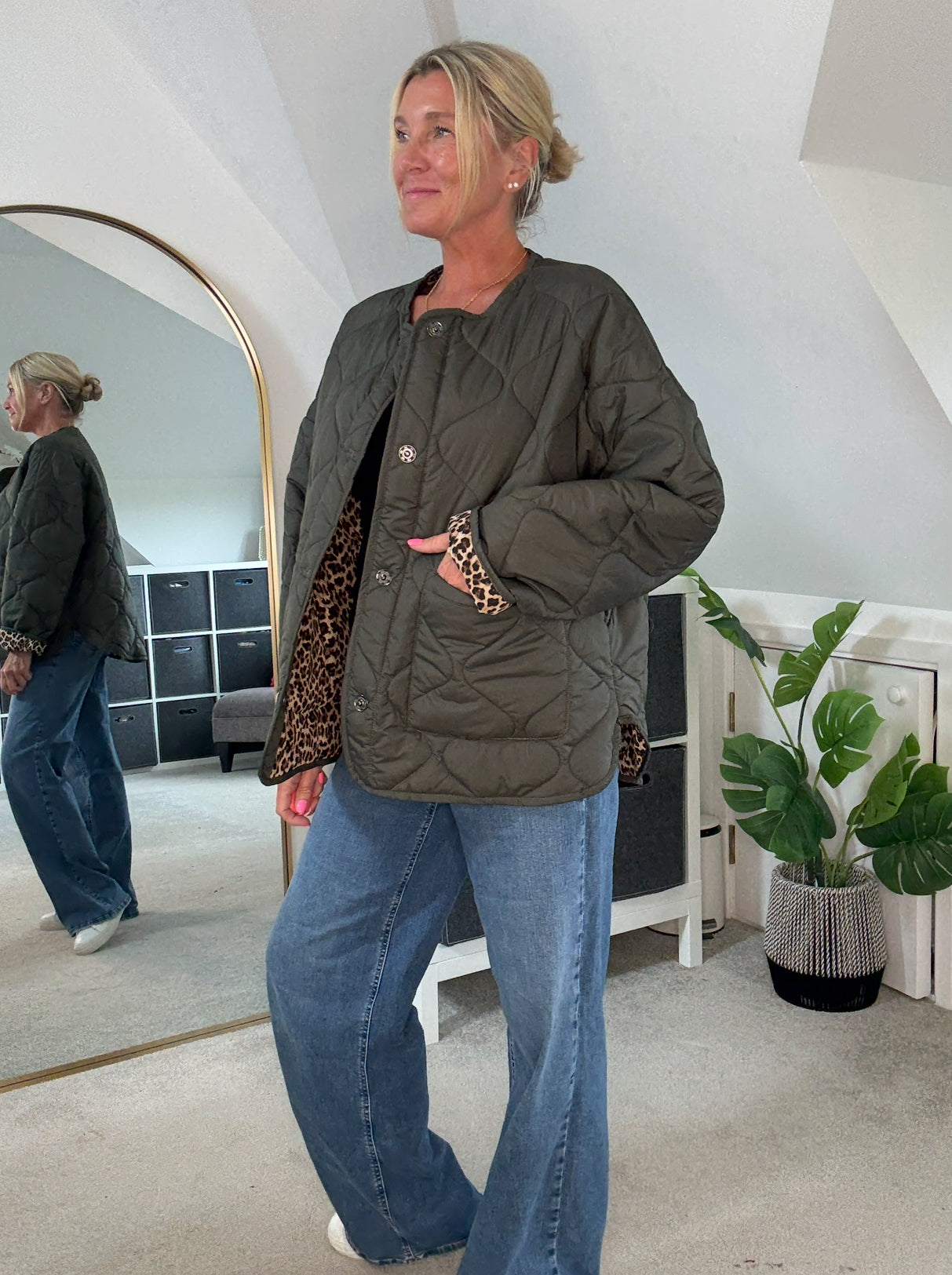 Khaki Reversible Oversized Quilted Jacket