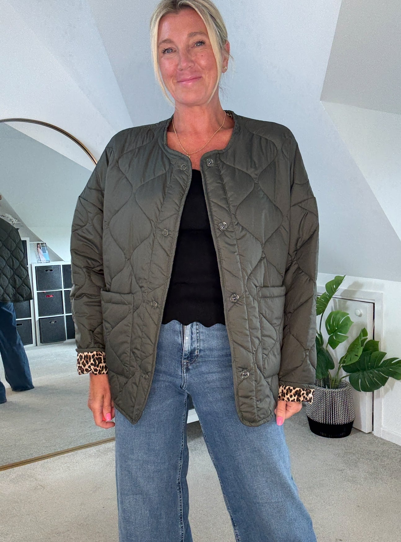 Khaki Reversible Oversized Quilted Jacket