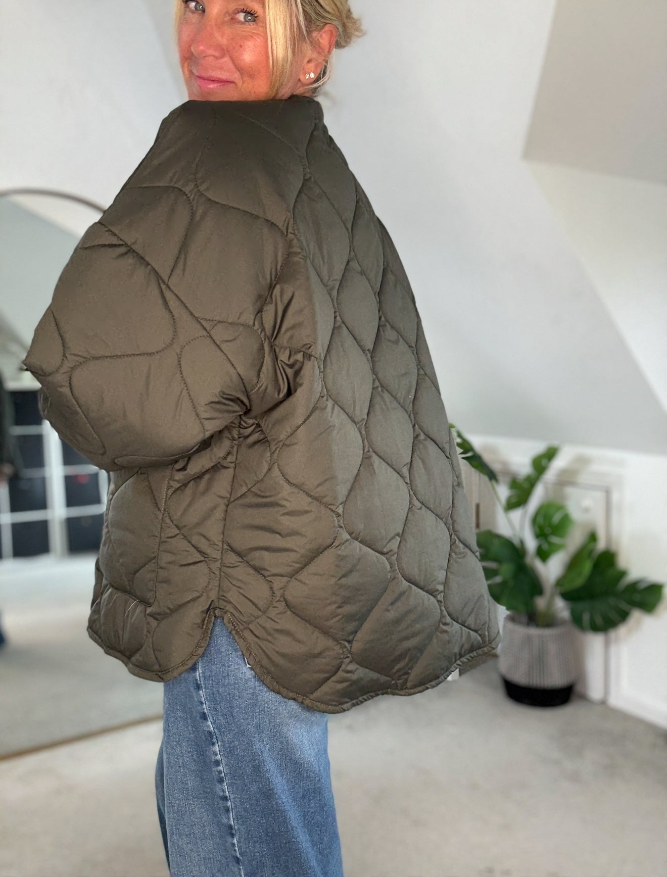 Khaki Reversible Oversized Quilted Jacket