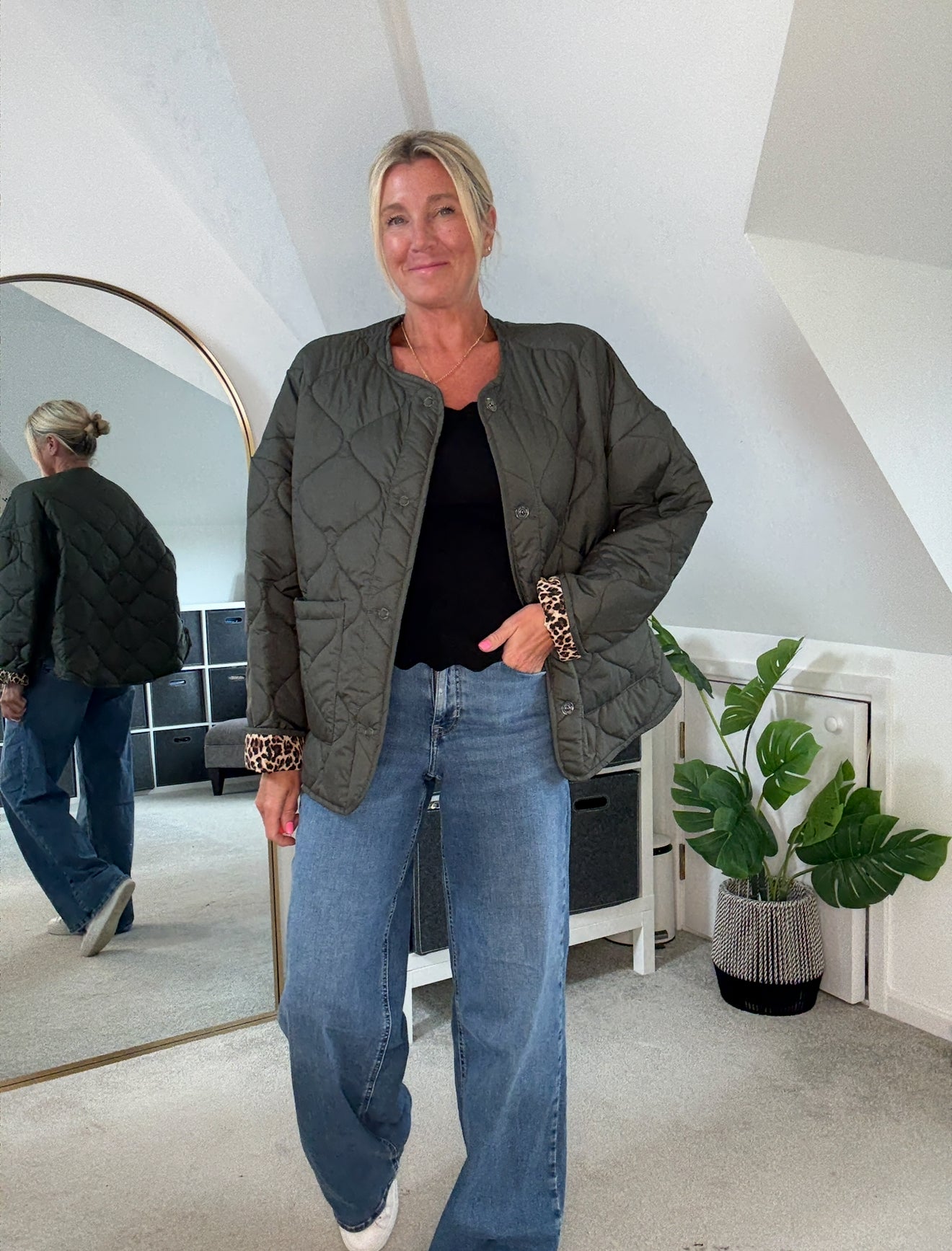 Khaki Reversible Oversized Quilted Jacket