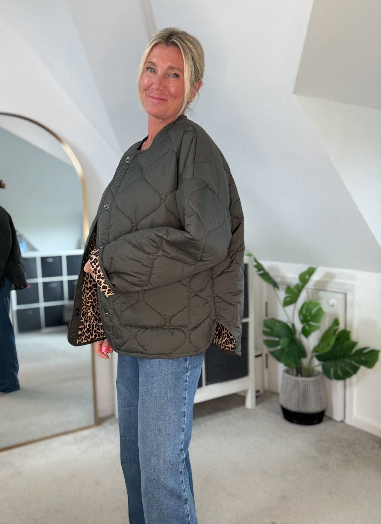 Khaki Reversible Oversized Quilted Jacket