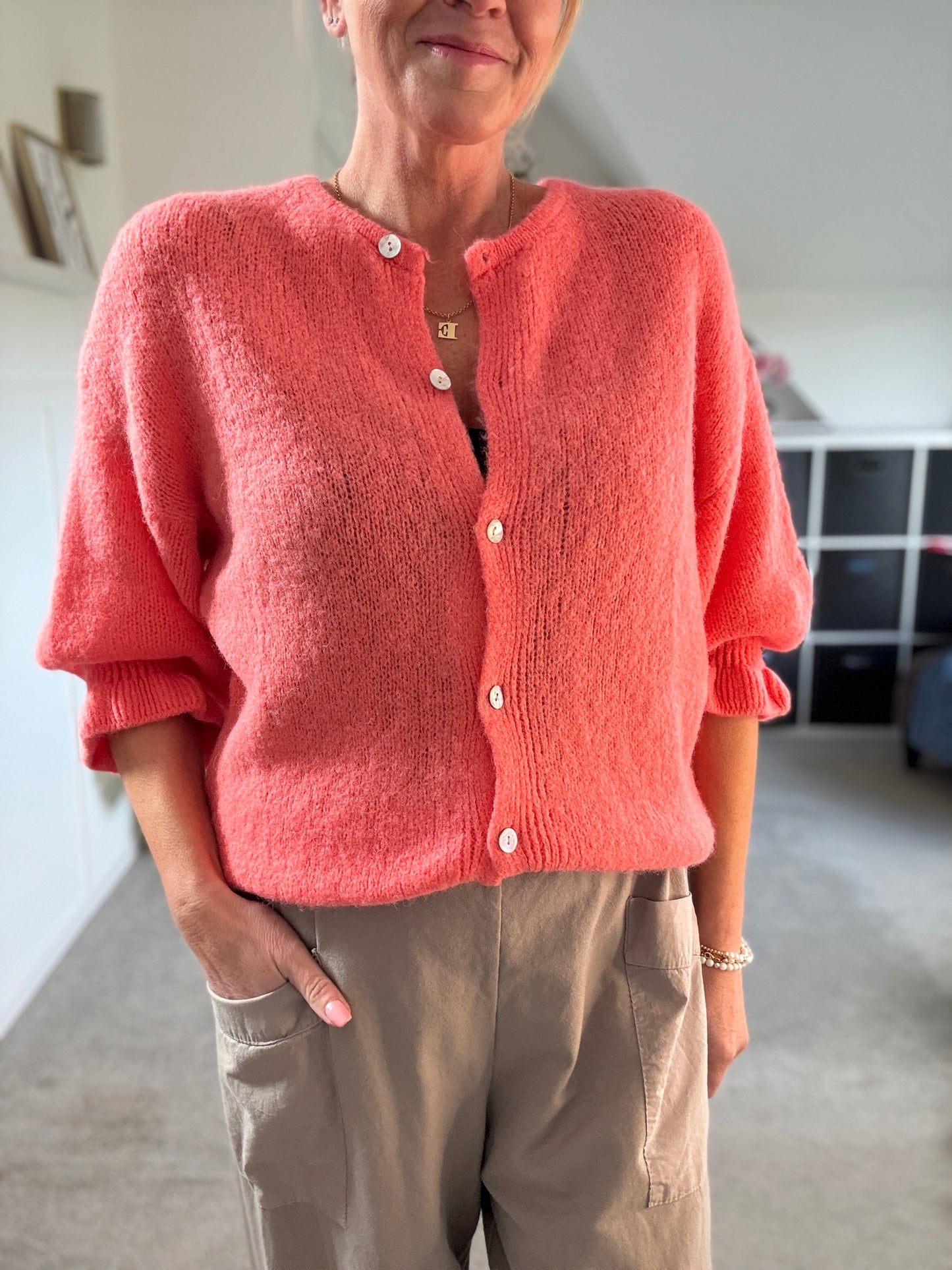 Pink Fluffy Frill Sleeve Cardigan