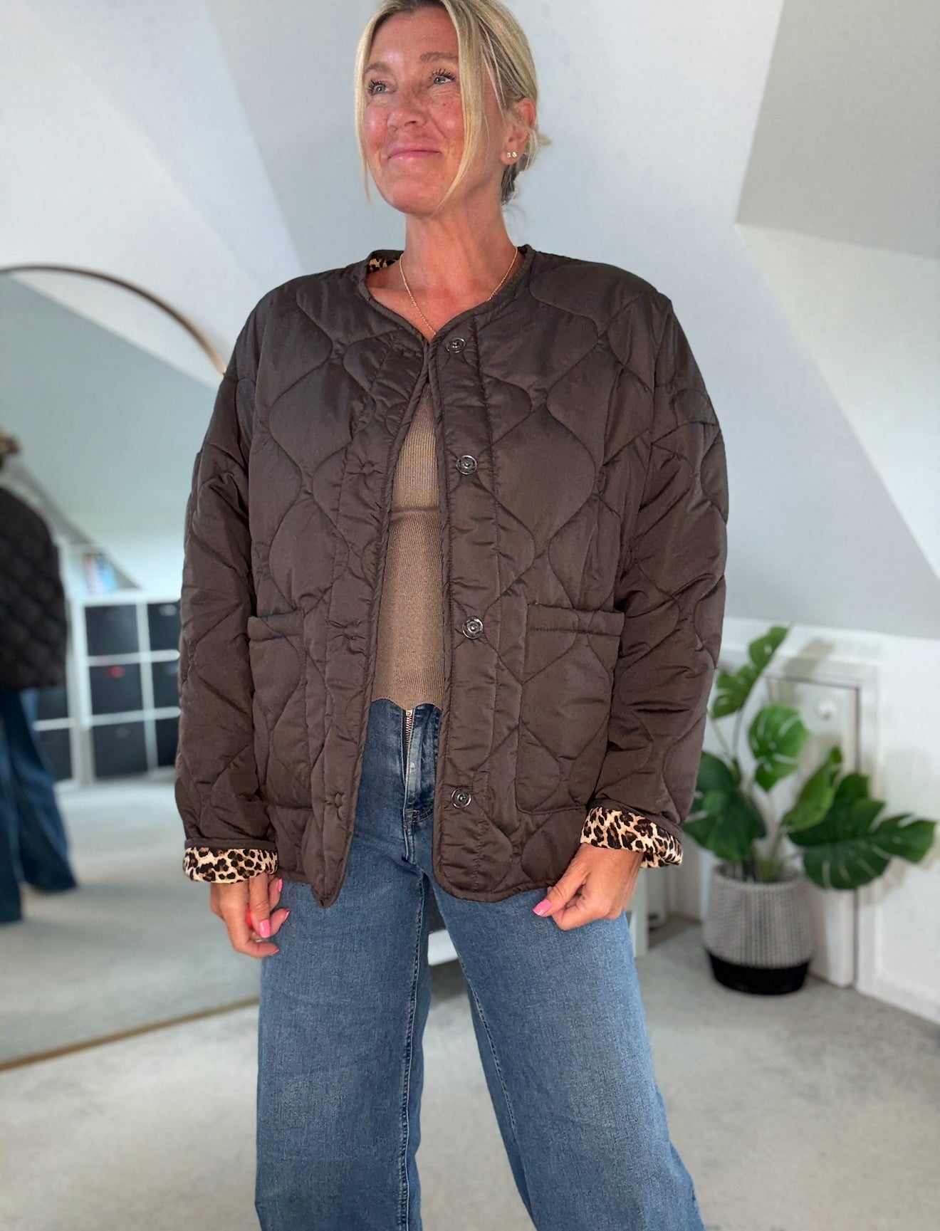 Khaki Reversible Oversized Quilted Jacket