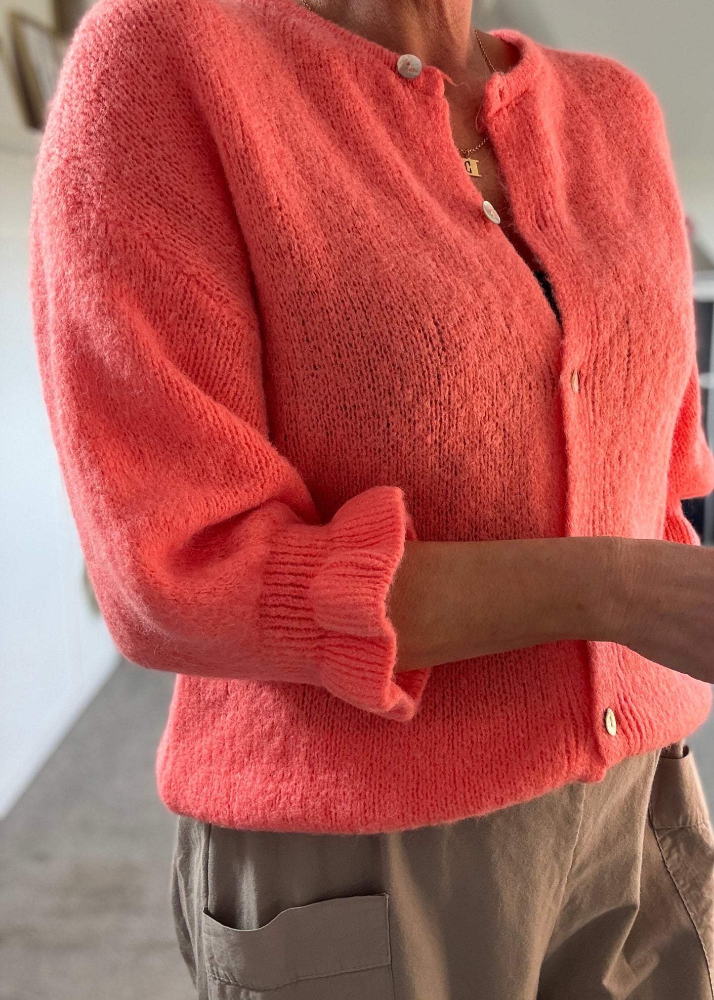 Pink Fluffy Frill Sleeve Cardigan