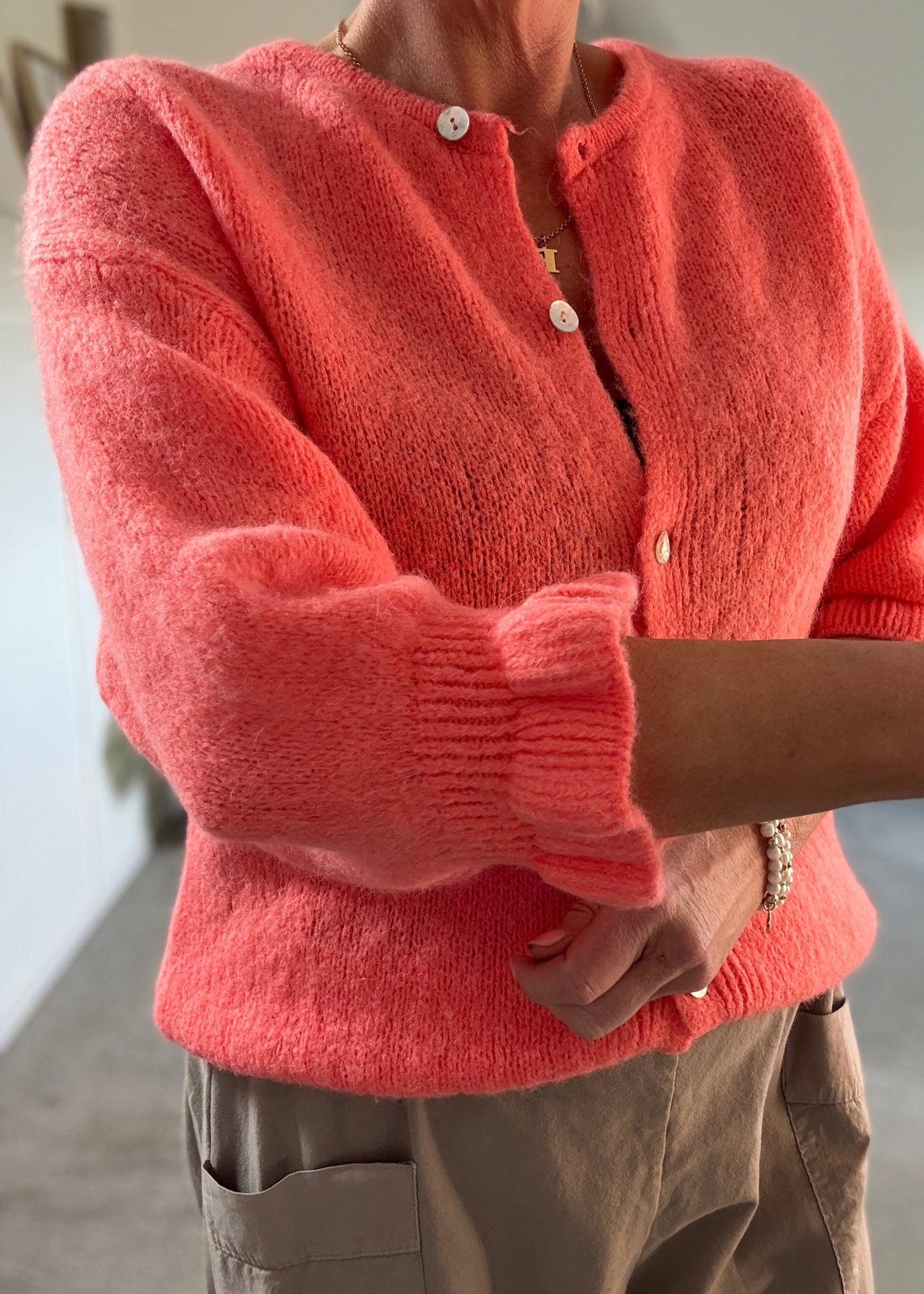 Pink Fluffy Frill Sleeve Cardigan