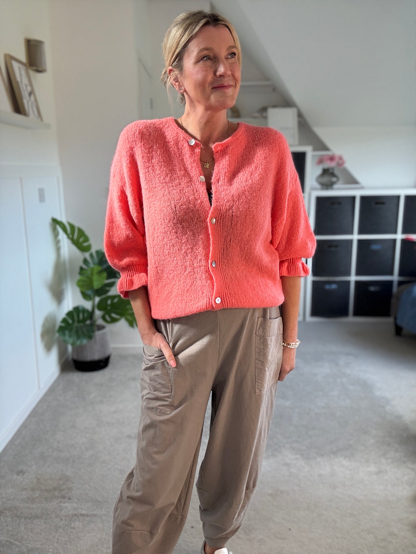 Pink Fluffy Frill Sleeve Cardigan