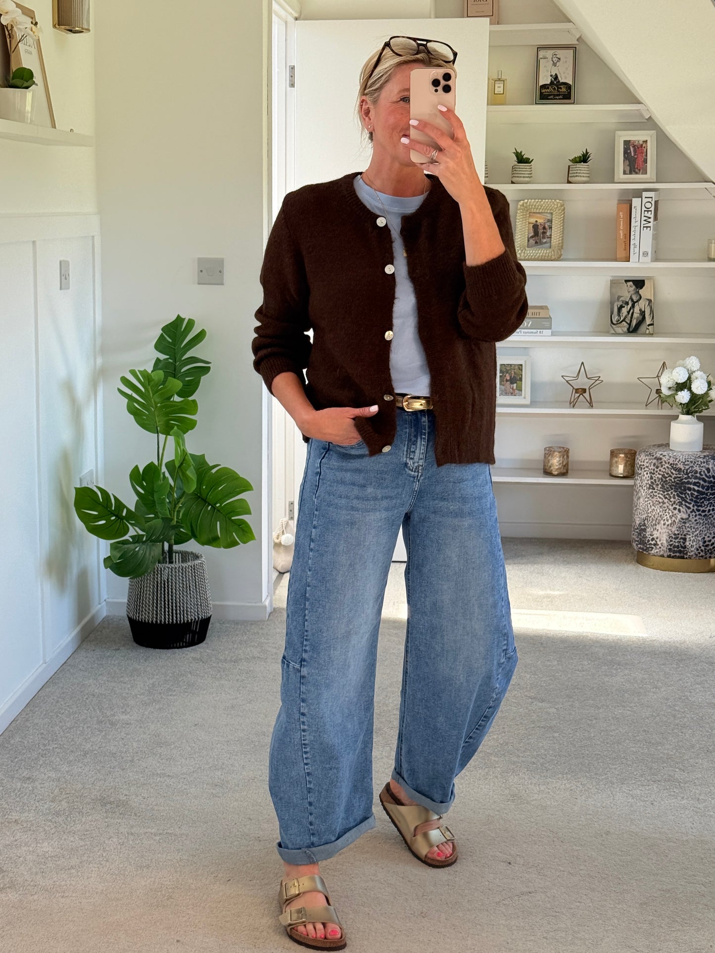 Light Denim Barrel Leg Panel Jeans
