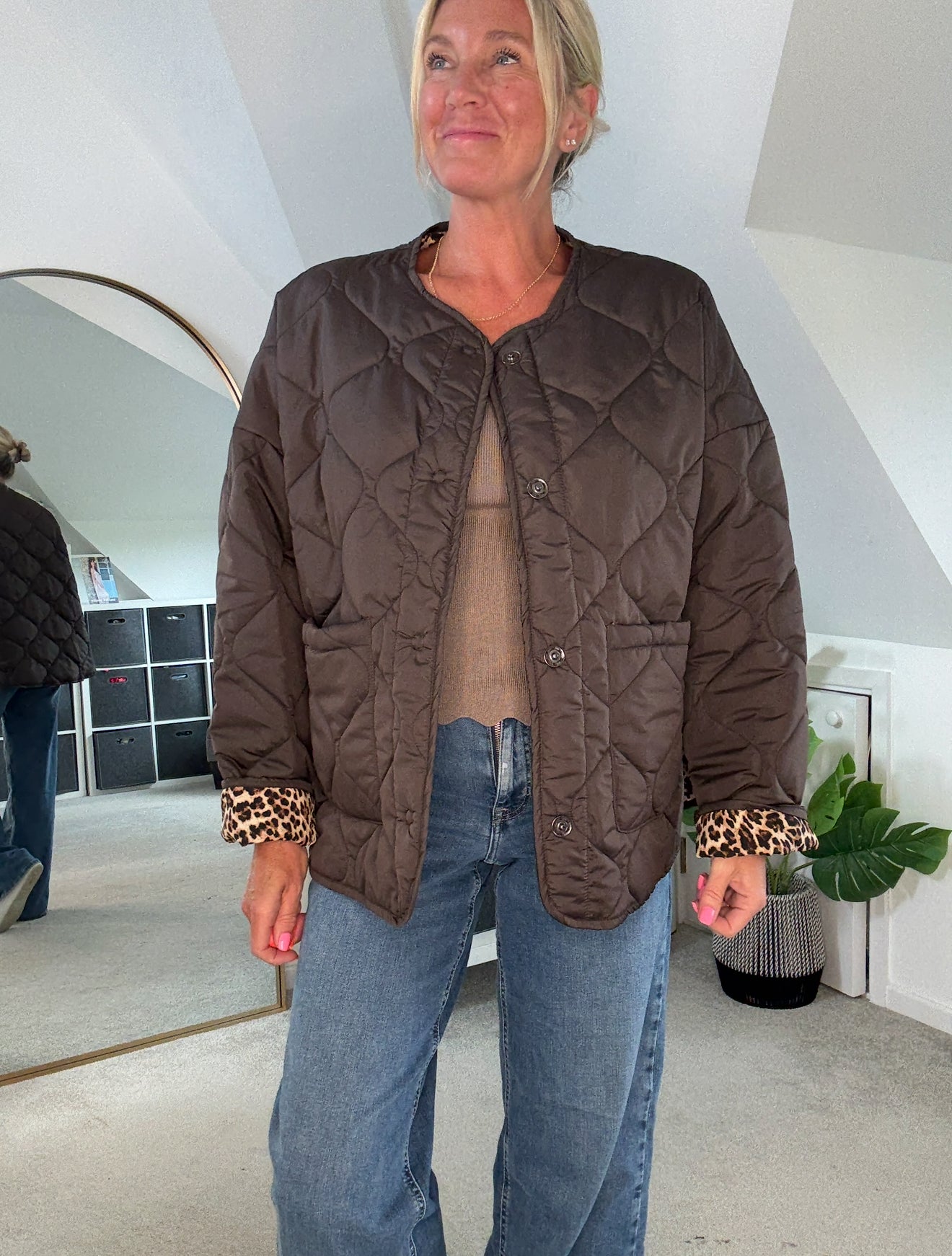 Khaki Reversible Oversized Quilted Jacket