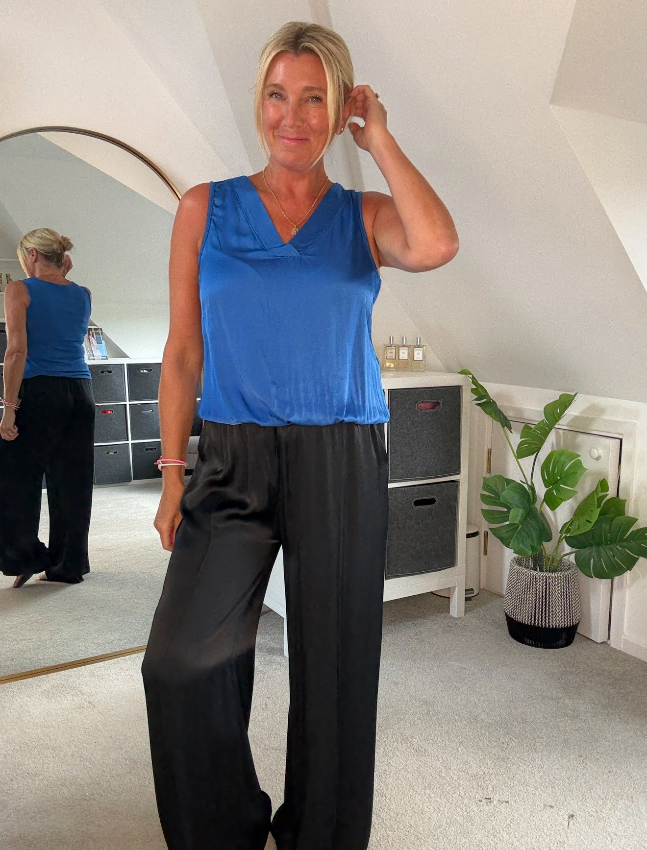 Cobalt Silk Mix Bubble Hem Top