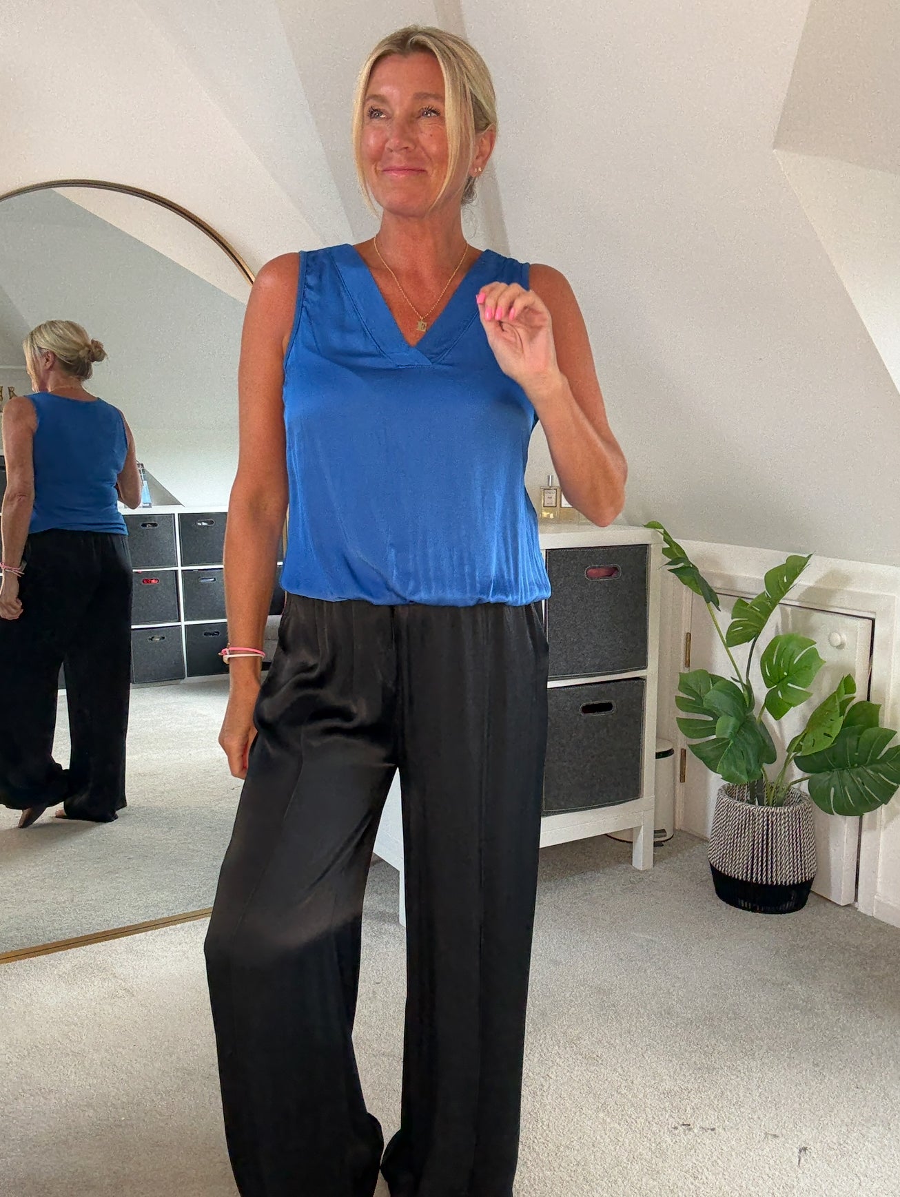 Cobalt Silk Mix Bubble Hem Top