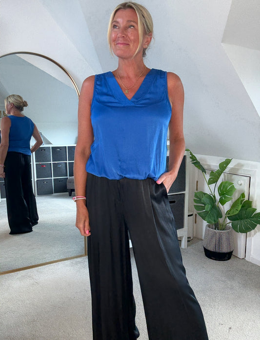 Cobalt Silk Mix Bubble Hem Top