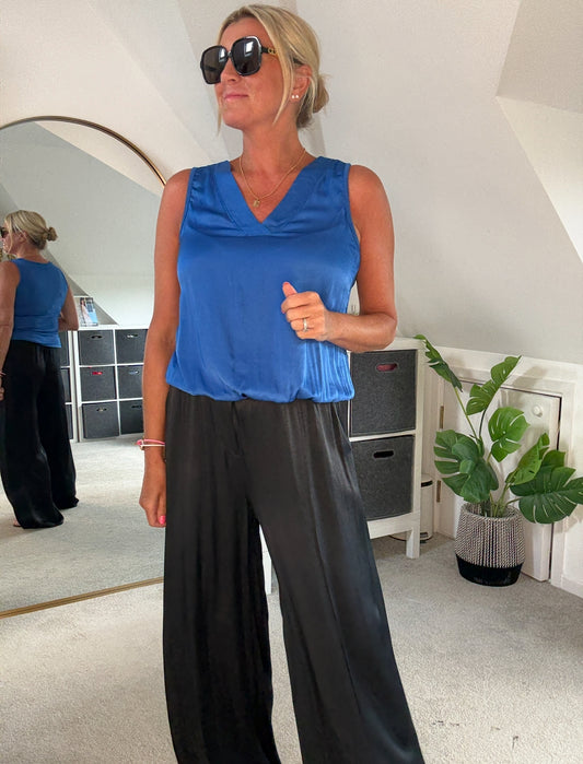 Cobalt Silk Mix Bubble Hem Top