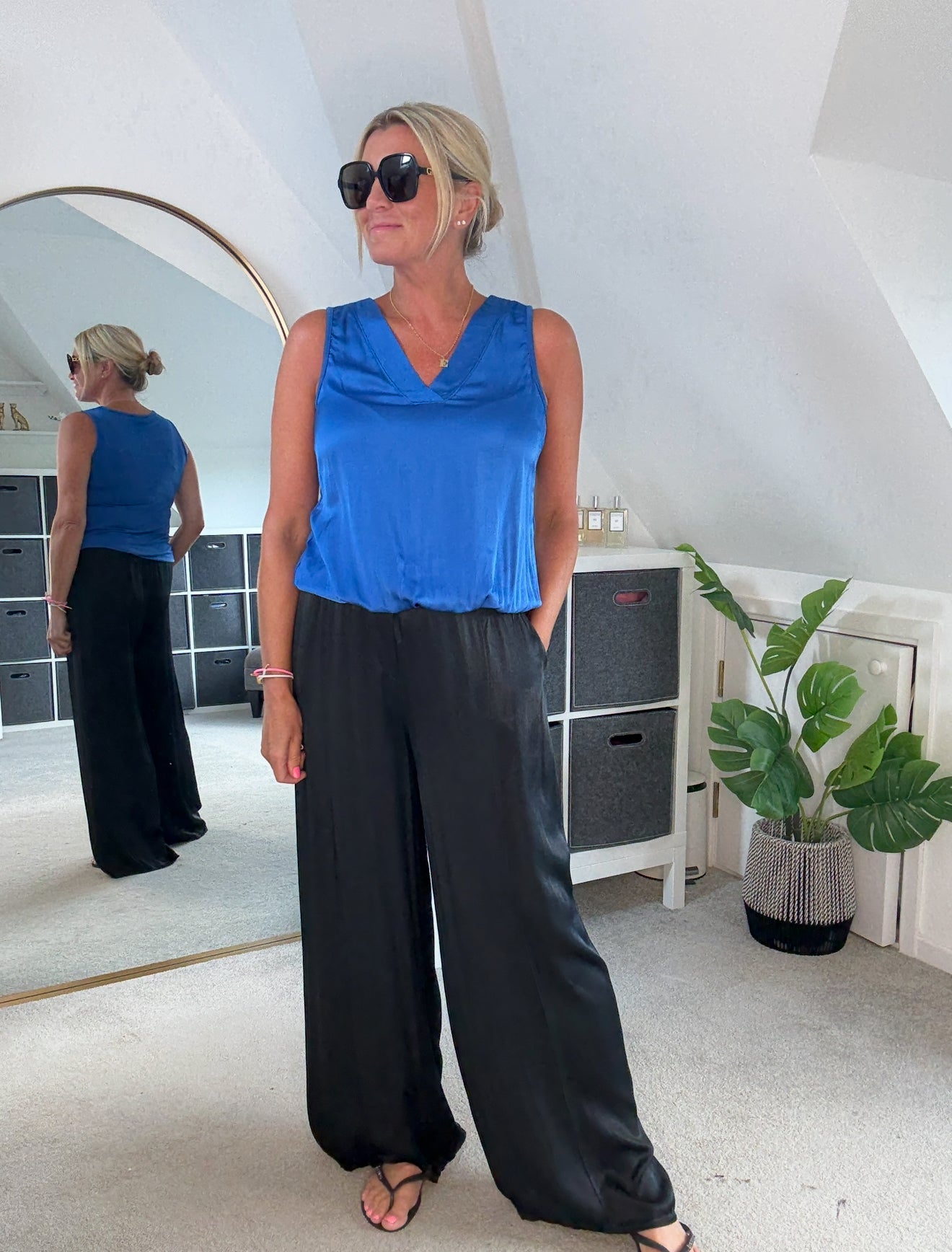 Cobalt Silk Mix Bubble Hem Top